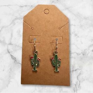 Cactus Dangle Earrings with Red Accents